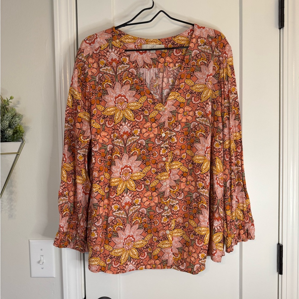 Loft Plus Print Button Down Tunic Top - image 1